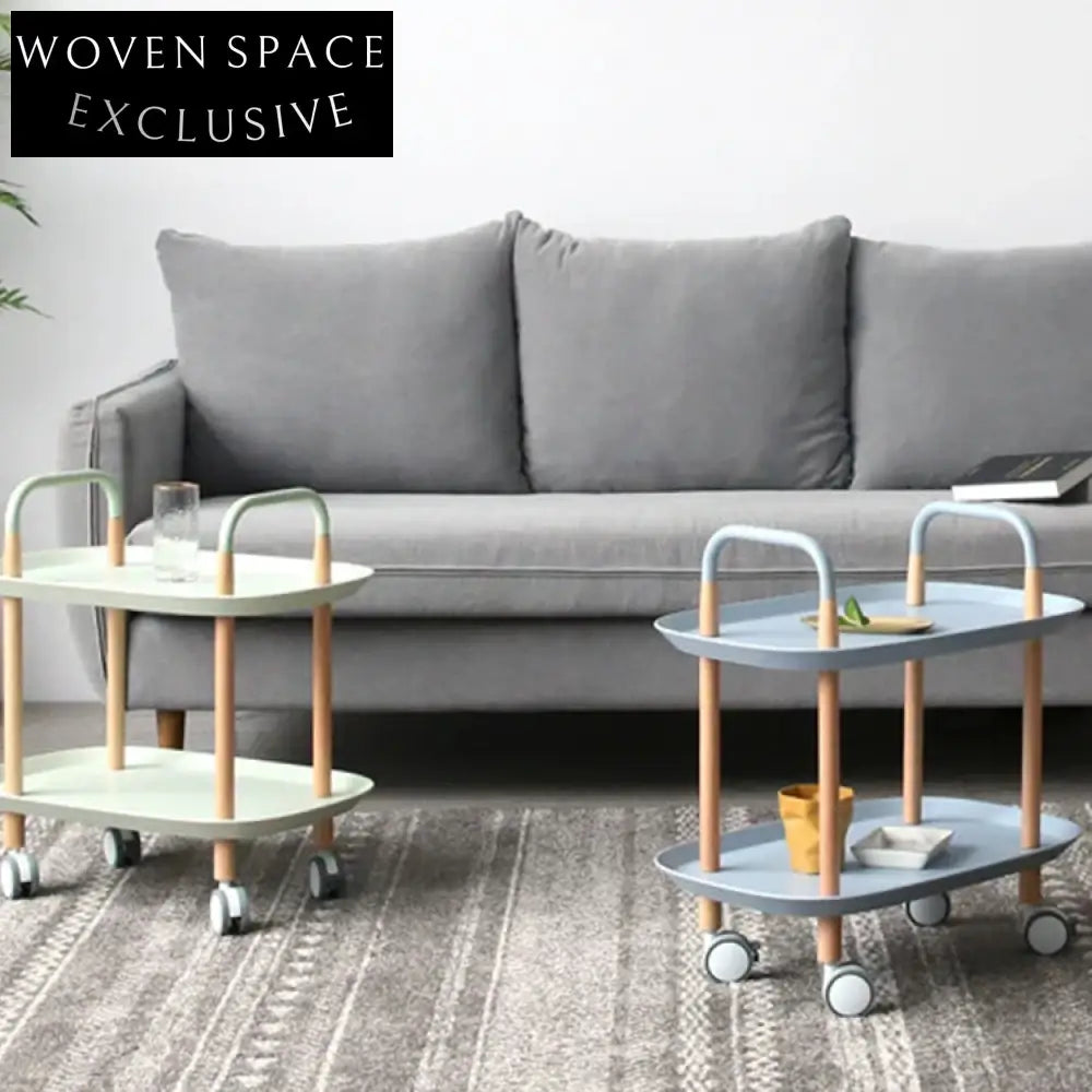 Modern Mobile Wood Storage Coffee Table with Wheels, Multifunctional Side Table