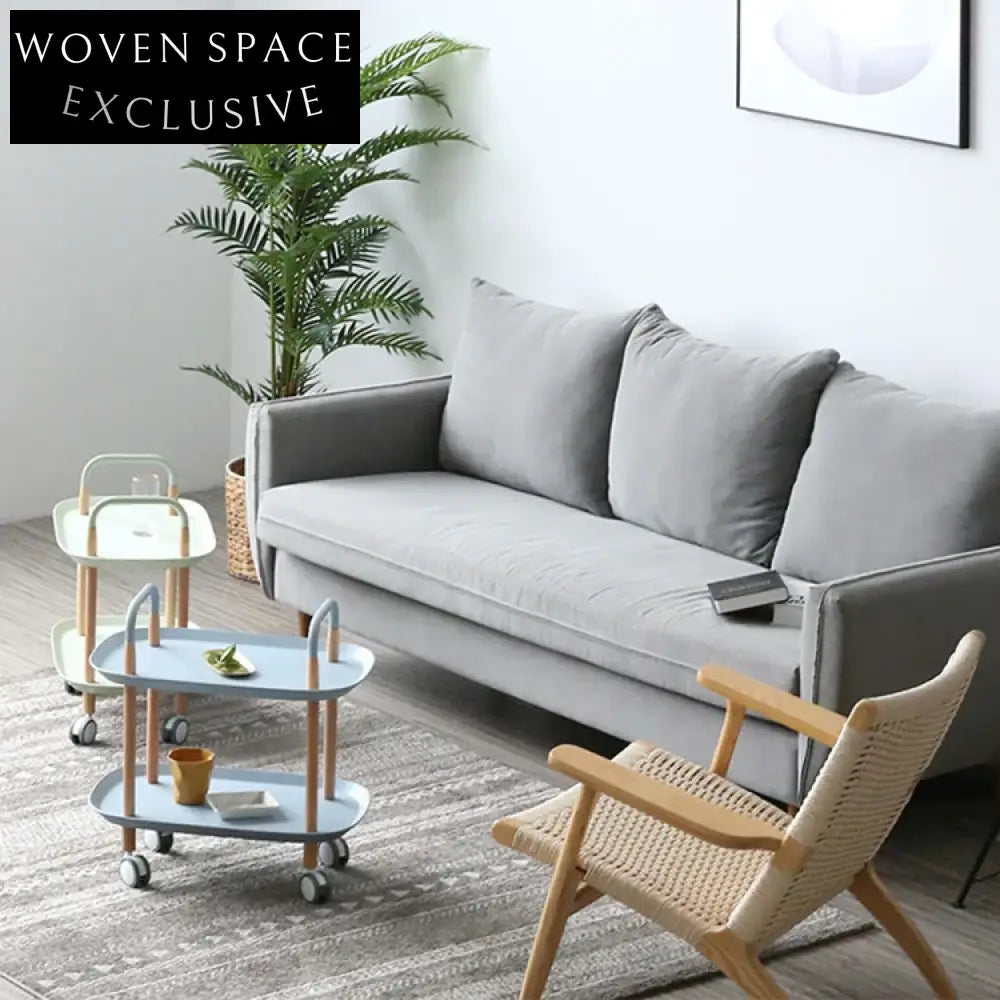 Modern Mobile Wood Storage Coffee Table with Wheels, Multifunctional Side Table