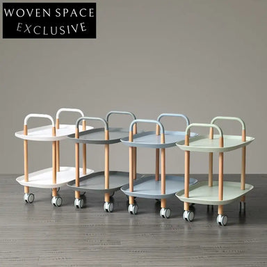 Modern Mobile Wood Storage Coffee Table with Wheels, Multifunctional Side Table