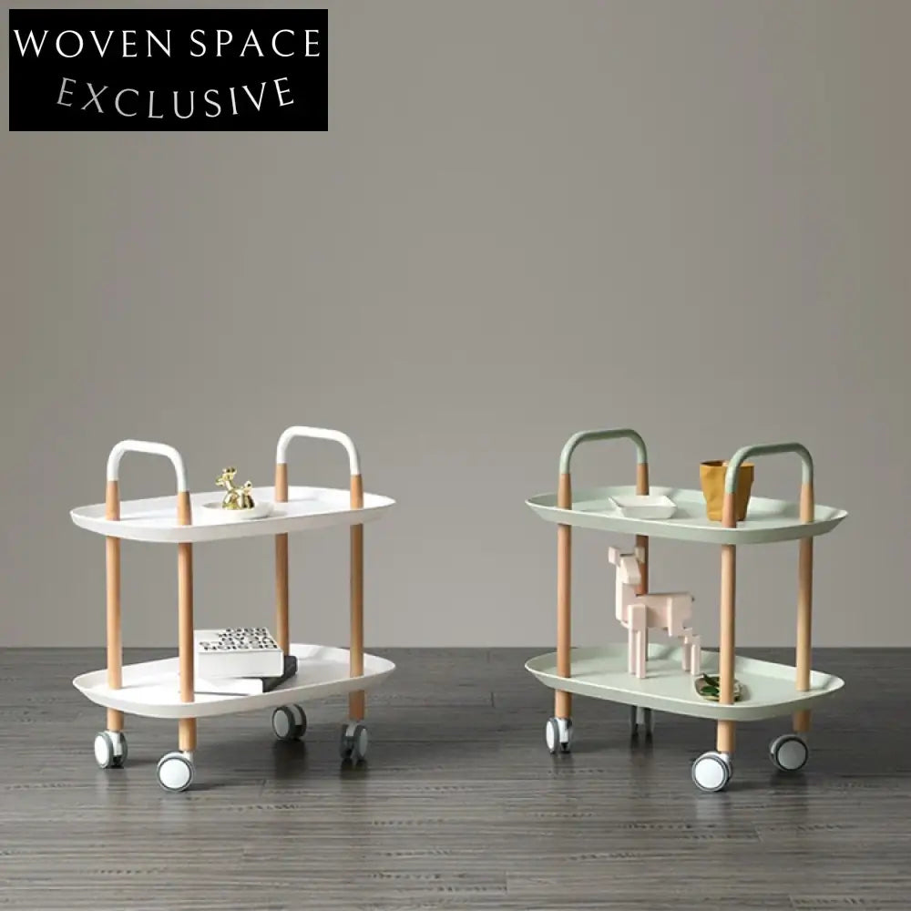 Modern Mobile Wood Storage Coffee Table with Wheels, Multifunctional Side Table