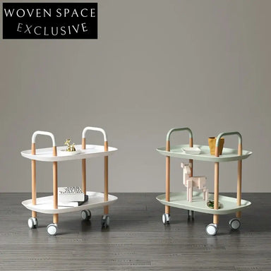 Modern Mobile Wood Storage Coffee Table with Wheels, Multifunctional Side Table