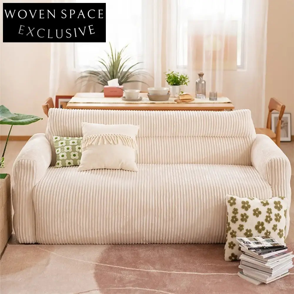 Modern Modular Cream White Corduroy Velvet Sectional Sofa for Living Room