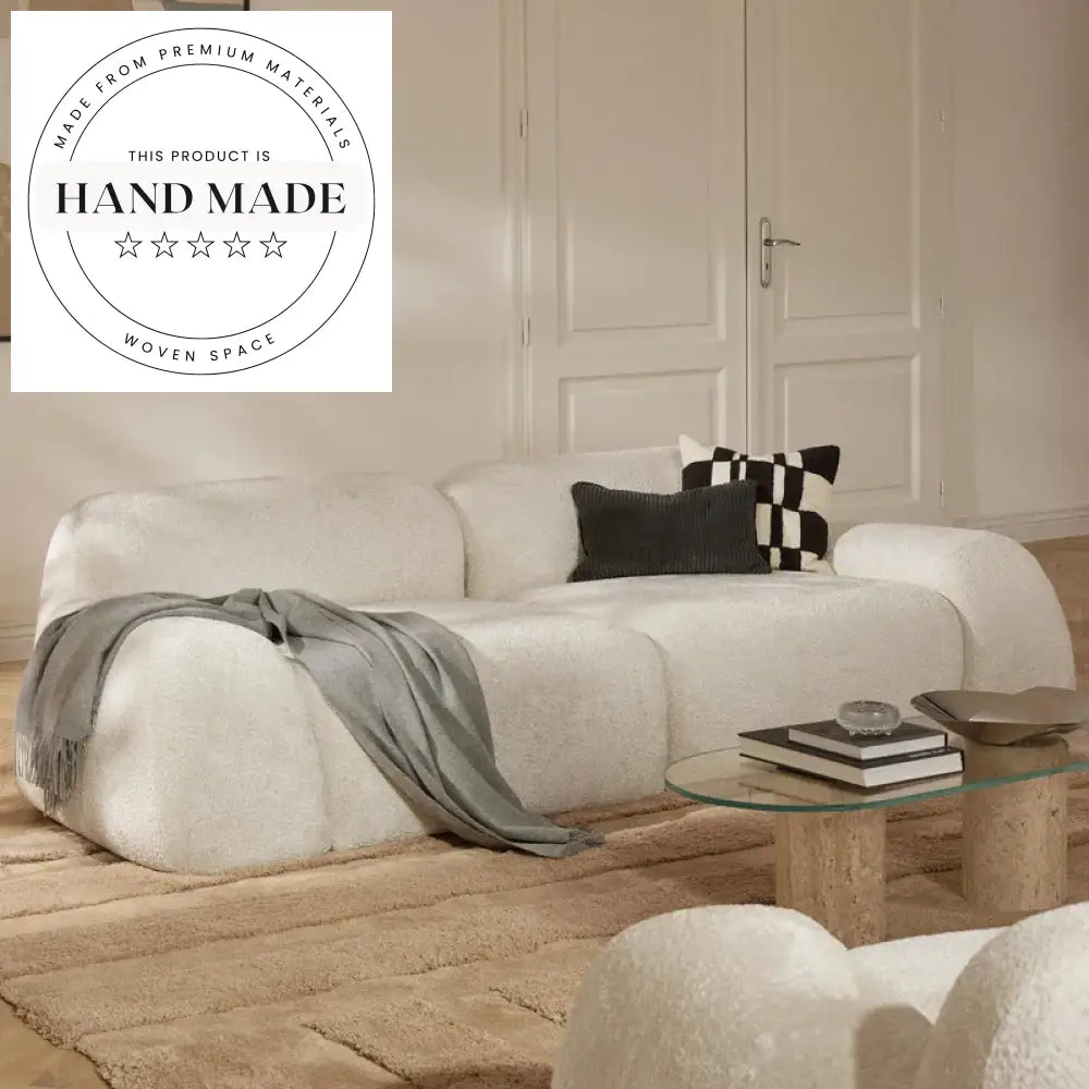 Modern Modular White Teddy Boucle Fabric Comfortable Upholstered Sectional Sofa