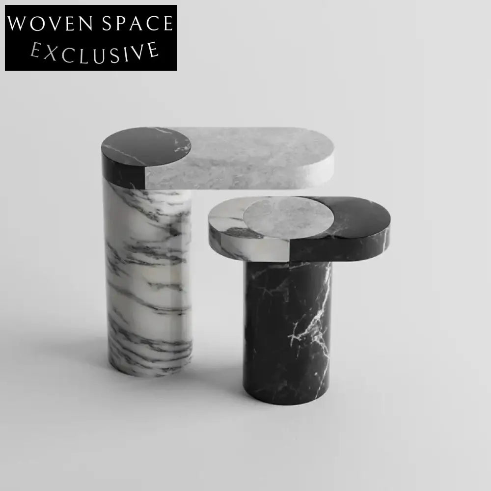 Modern Natural Italian Marble Coffee End Table Set for Living Room