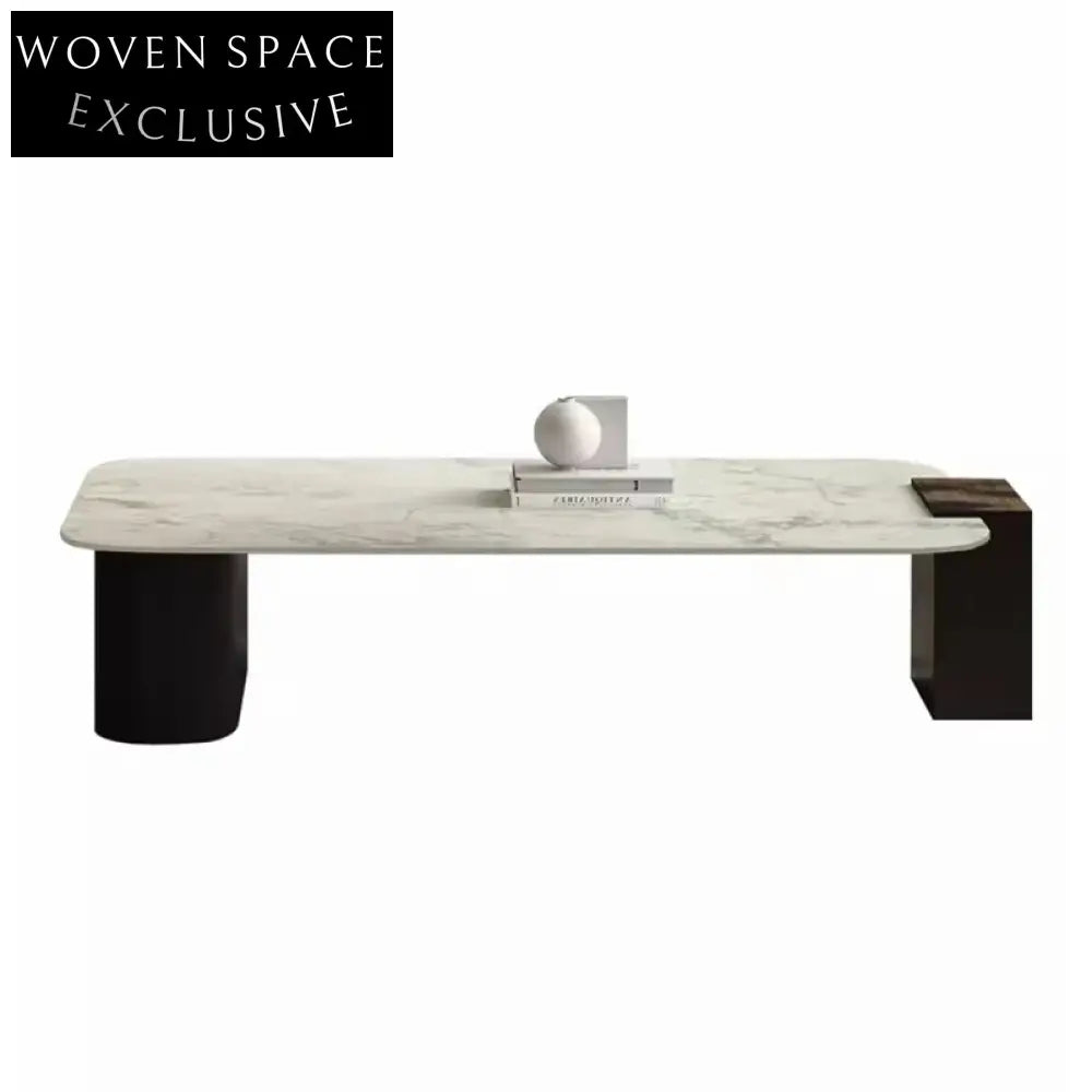 Modern Natural Marble Top Solid Wood Base Living Room Center Coffee Table