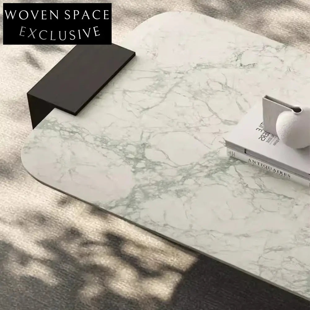 Modern Natural Marble Top Solid Wood Base Living Room Center Coffee Table