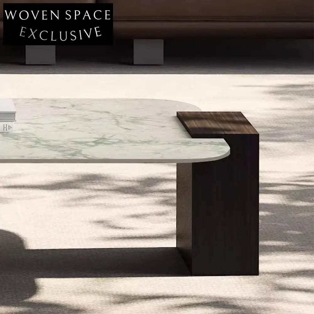 Modern Natural Marble Top Solid Wood Base Living Room Center Coffee Table