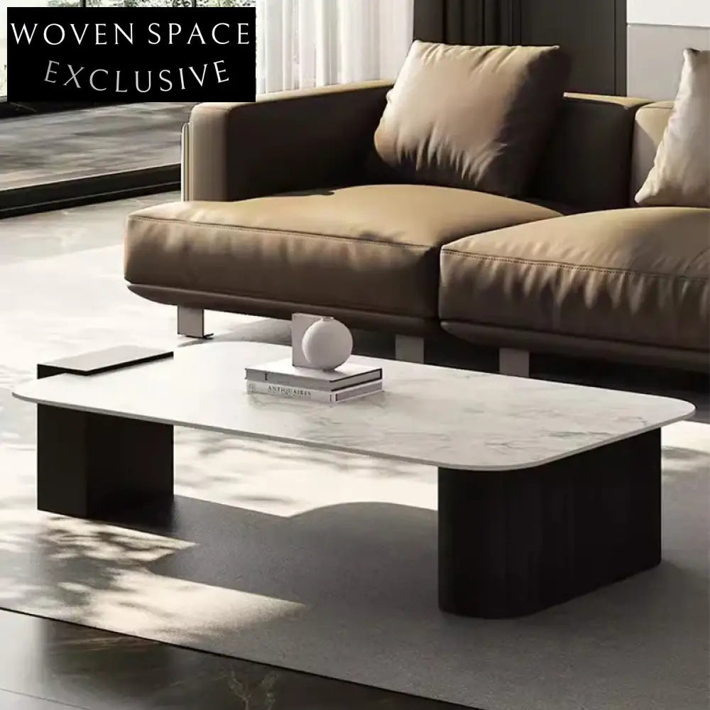 Modern Natural Marble Top Solid Wood Base Living Room Center Coffee Table