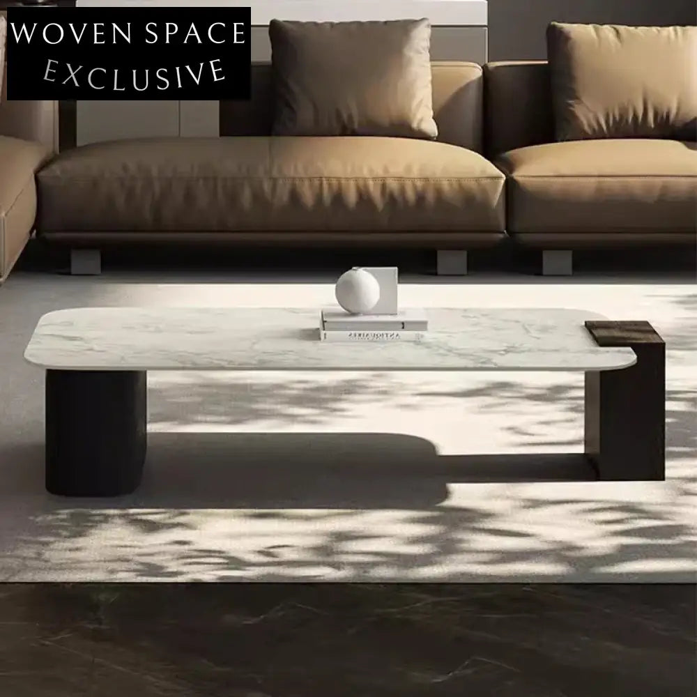 Modern Natural Marble Top Solid Wood Base Living Room Center Coffee Table