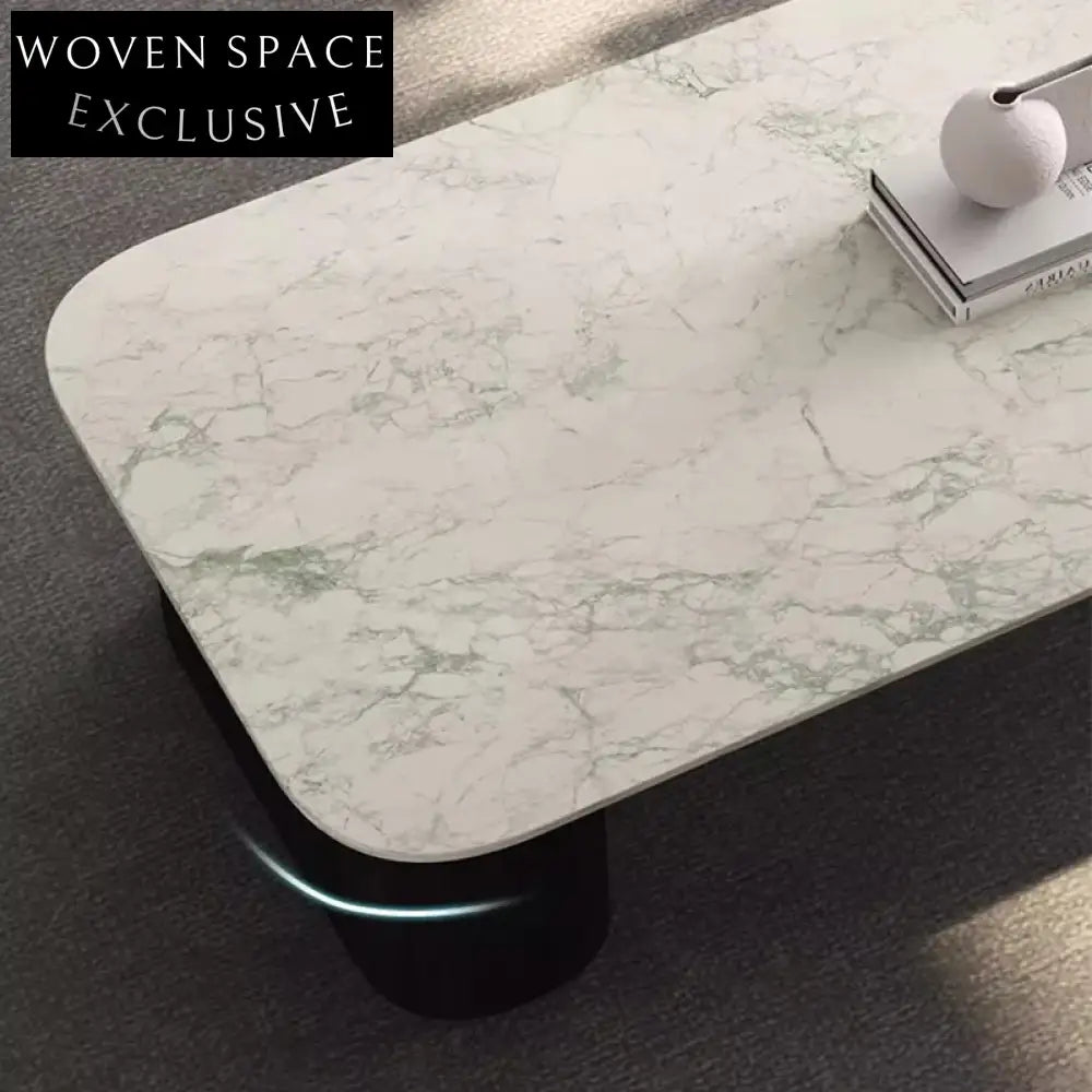 Modern Natural Marble Top Solid Wood Base Living Room Center Coffee Table