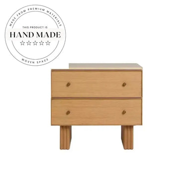 Modern Natural Oak Wood Nightstand with Elegant Travertine Marble Top