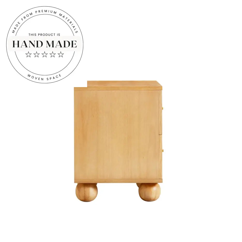 Modern Natural Oak Wood Rattan Wavy 2-Drawer Bedside Nightstand