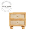 Modern Natural Oak Wood Rattan Wavy 2-Drawer Bedside Nightstand