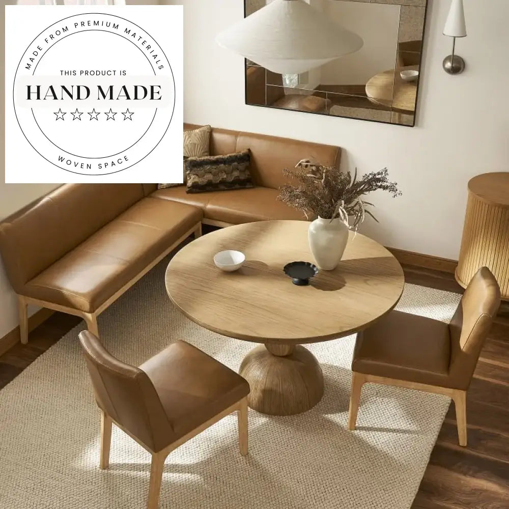 Modern Natural Round Solid Oak Wood Kitchen Restaurant Dining Table