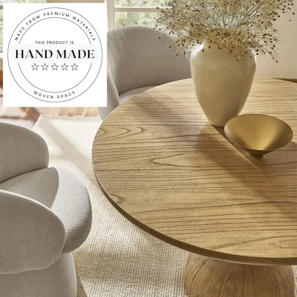 Modern Natural Round Solid Oak Wood Kitchen Restaurant Dining Table