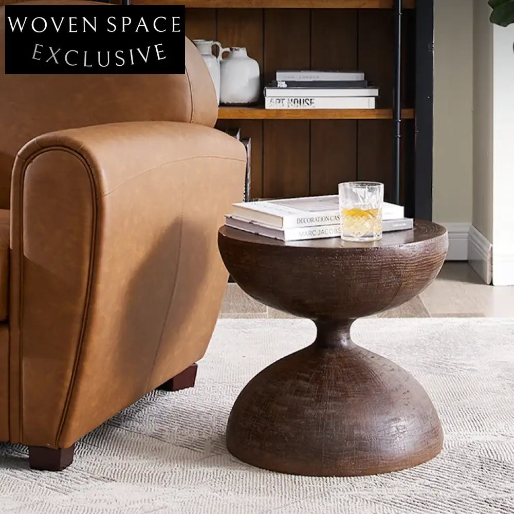 Modern Natural Solid Wood Round Sofa End Table