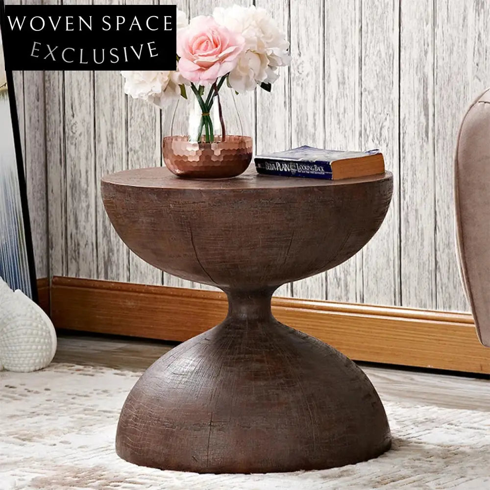Modern Natural Solid Wood Round Sofa End Table