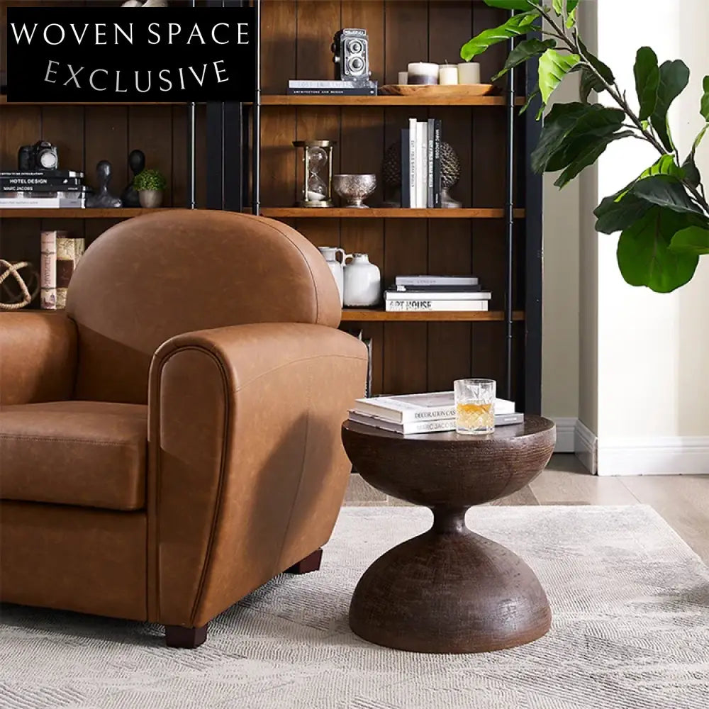 Modern Natural Solid Wood Round Sofa End Table