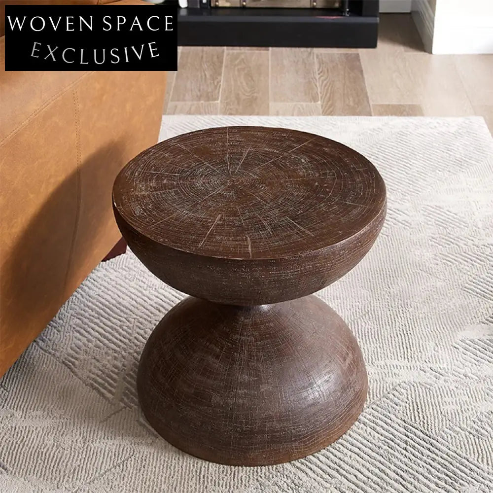 Modern Natural Solid Wood Round Sofa End Table