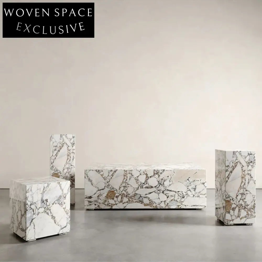 Modern Natural Stone Marble Living Room Sofa End Table Set Coffee Table