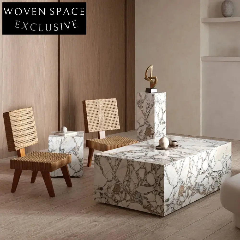 Modern Natural Stone Marble Living Room Sofa End Table Set Coffee Table