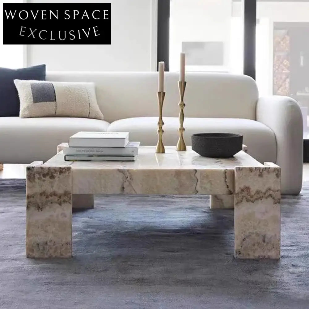 Modern Natural Stone Square Marble Coffee Table for Elegant Living Rooms