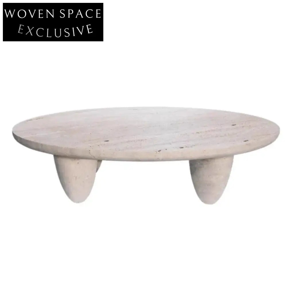 Modern Natural Travertine Stone Round Living Room Smooth Marble Coffee Table