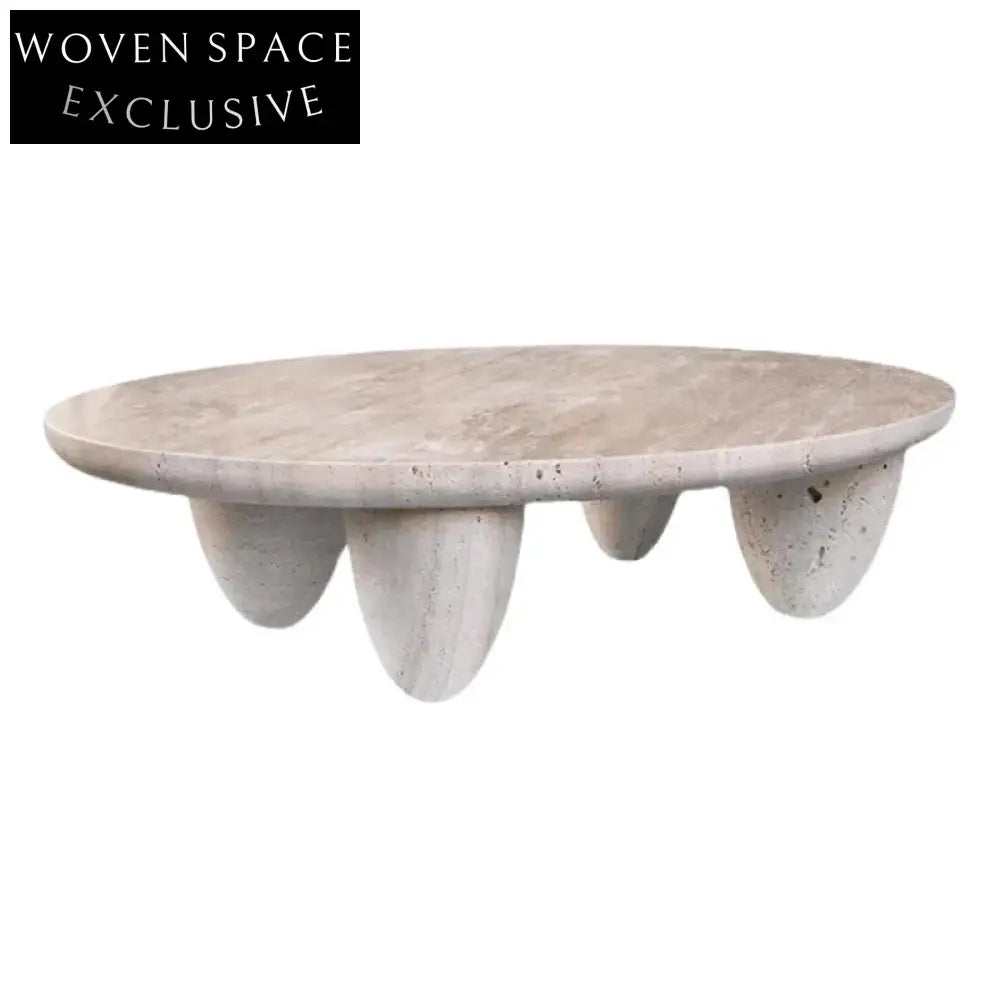Modern Natural Travertine Stone Round Living Room Smooth Marble Coffee Table