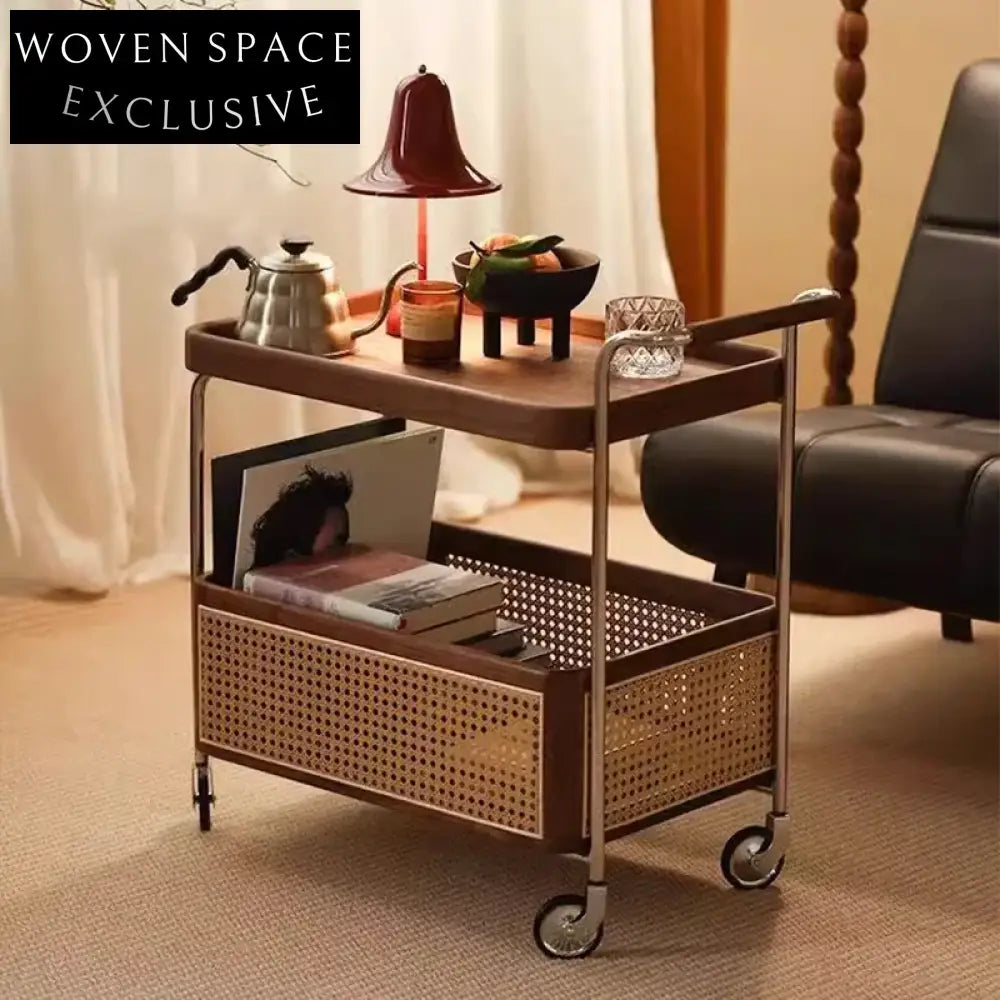 Modern Natural Wood Veneer Top Carbon Steel Frame Storage Coffee Table
