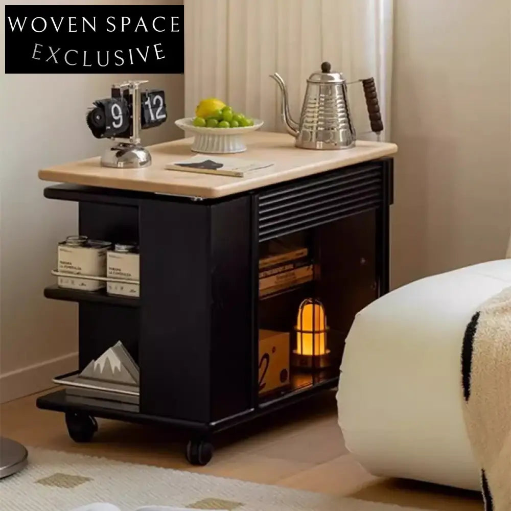 Modern Natural Wood Veneer Top Storage Coffee Table with Carbon Steel Frame