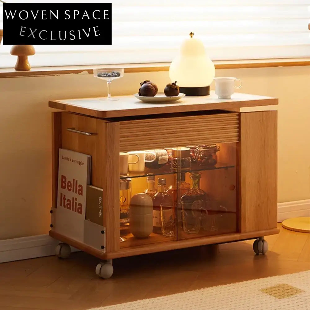 Modern Natural Wood Veneer Top Storage Coffee Table with Carbon Steel Frame