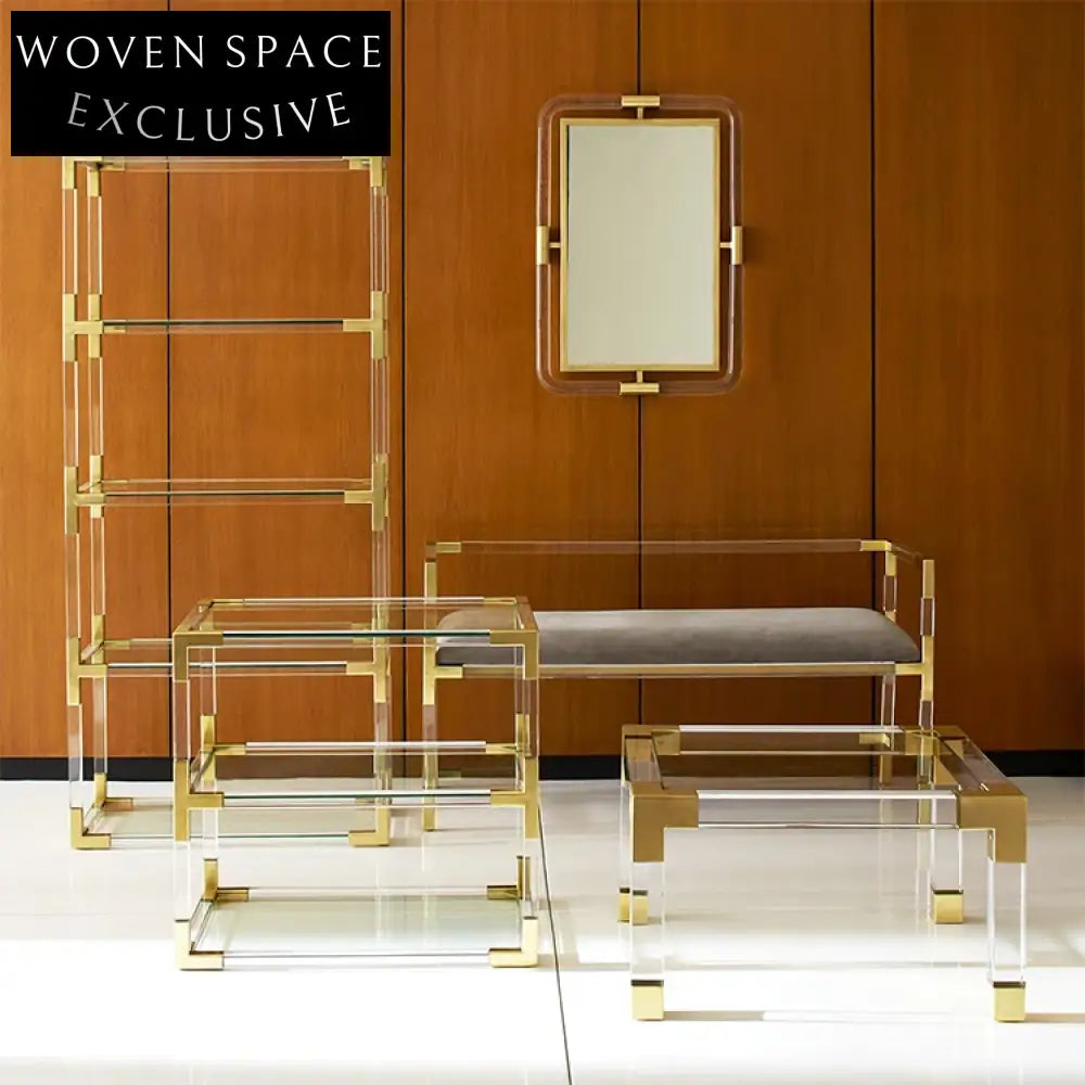 Modern Nordic Acrylic Transparent Double Layer Living Room Rectangle Coffee Table