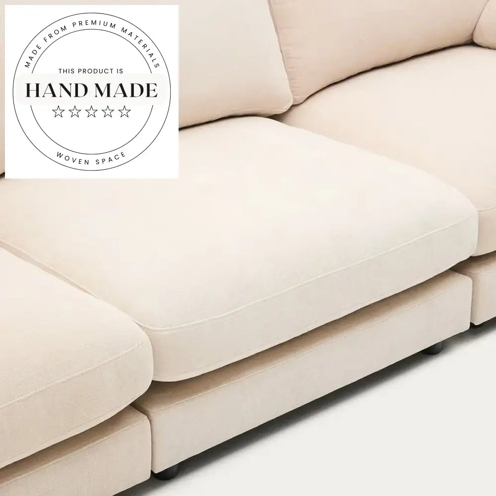 Modern Nordic Beige Chenille 3 Seater Sectional Living Room Sofa