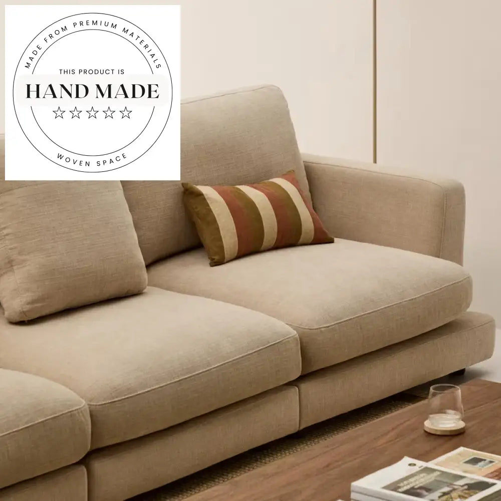 Modern Nordic Beige Chenille 3 Seater Sectional Living Room Sofa