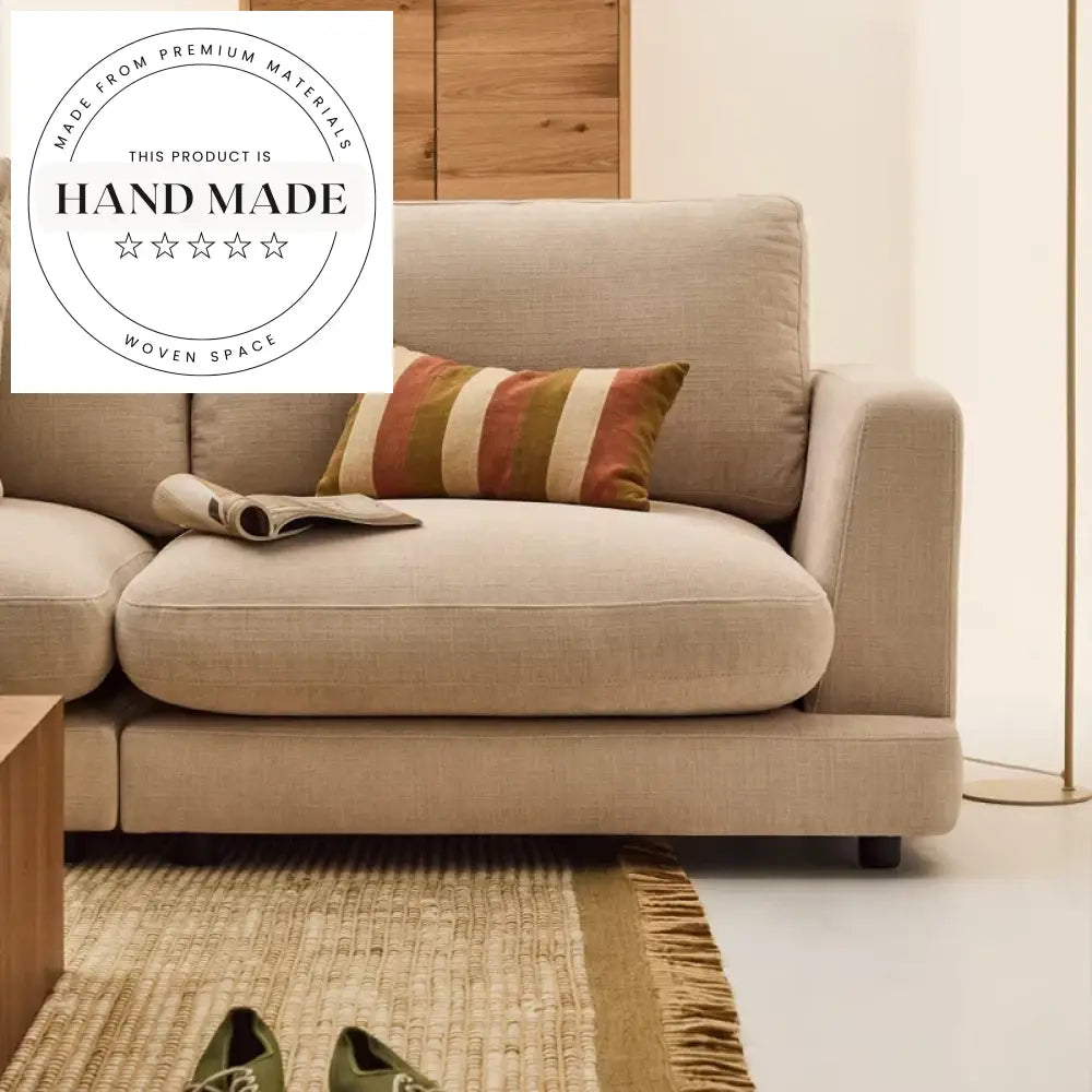 Modern Nordic Beige Chenille 3 Seater Sectional Living Room Sofa