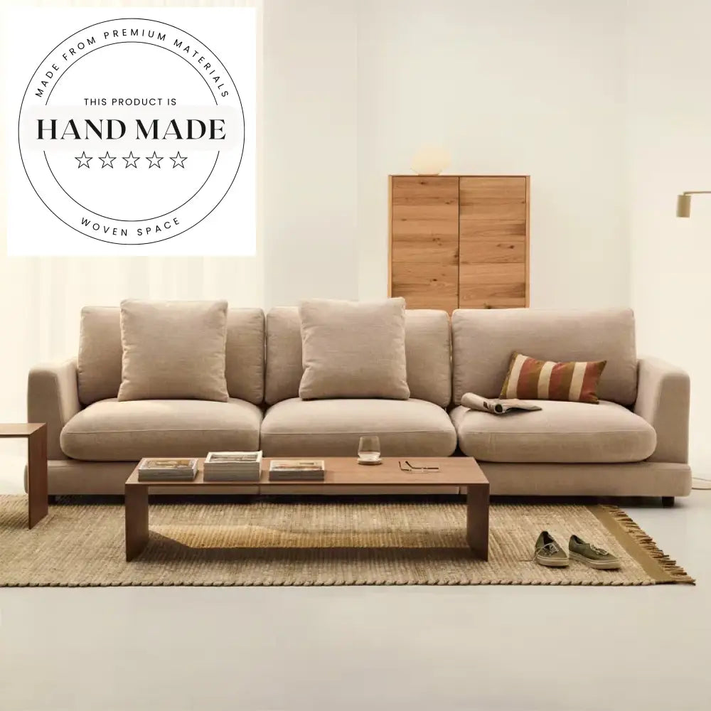 Modern Nordic Beige Chenille 3 Seater Sectional Living Room Sofa