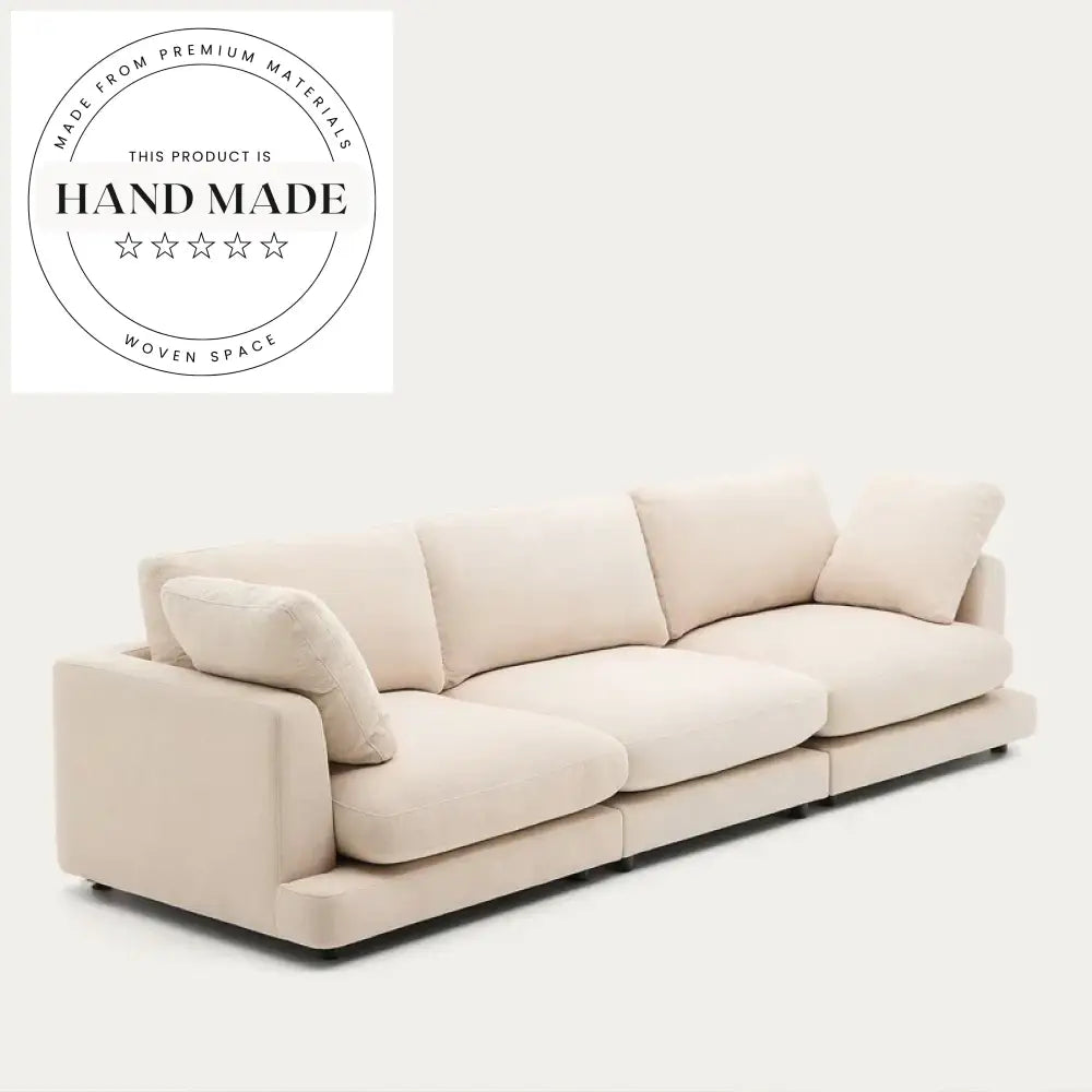 Modern Nordic Beige Chenille 3 Seater Sectional Living Room Sofa