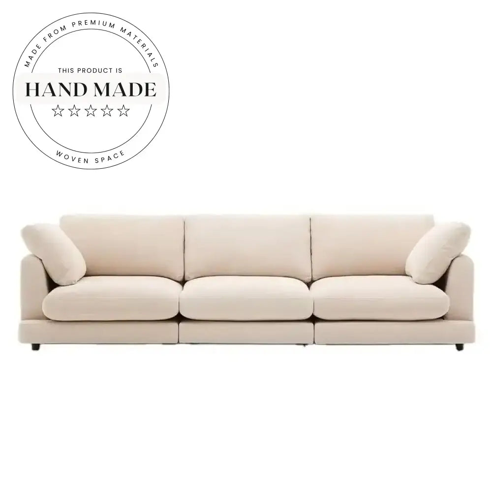 Modern Nordic Beige Chenille 3 Seater Sectional Living Room Sofa