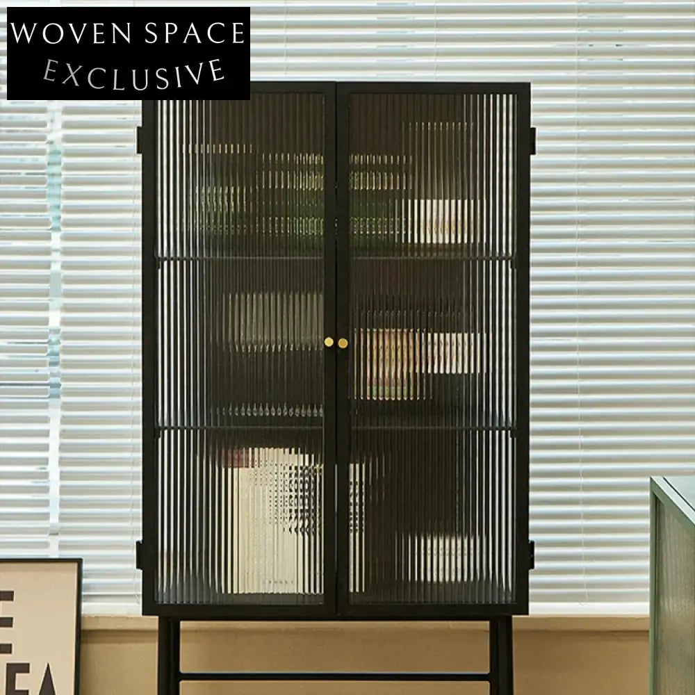 Modern Nordic Black Metal Frame Four-Layer Glass Display Storage Cabinet