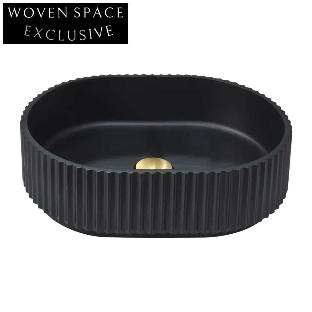 Modern Nordic Black Oval Fluted Countertop Artificial Stone Basin