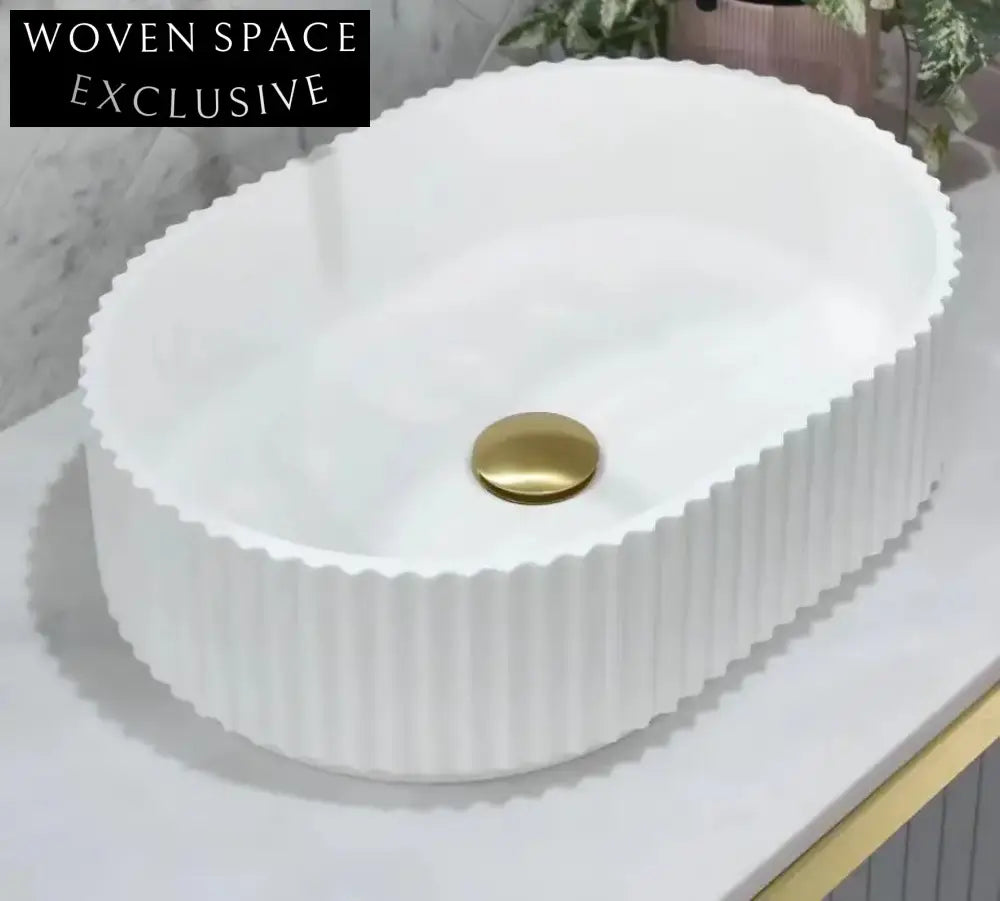 Modern Nordic Black Oval Fluted Countertop Artificial Stone Basin
