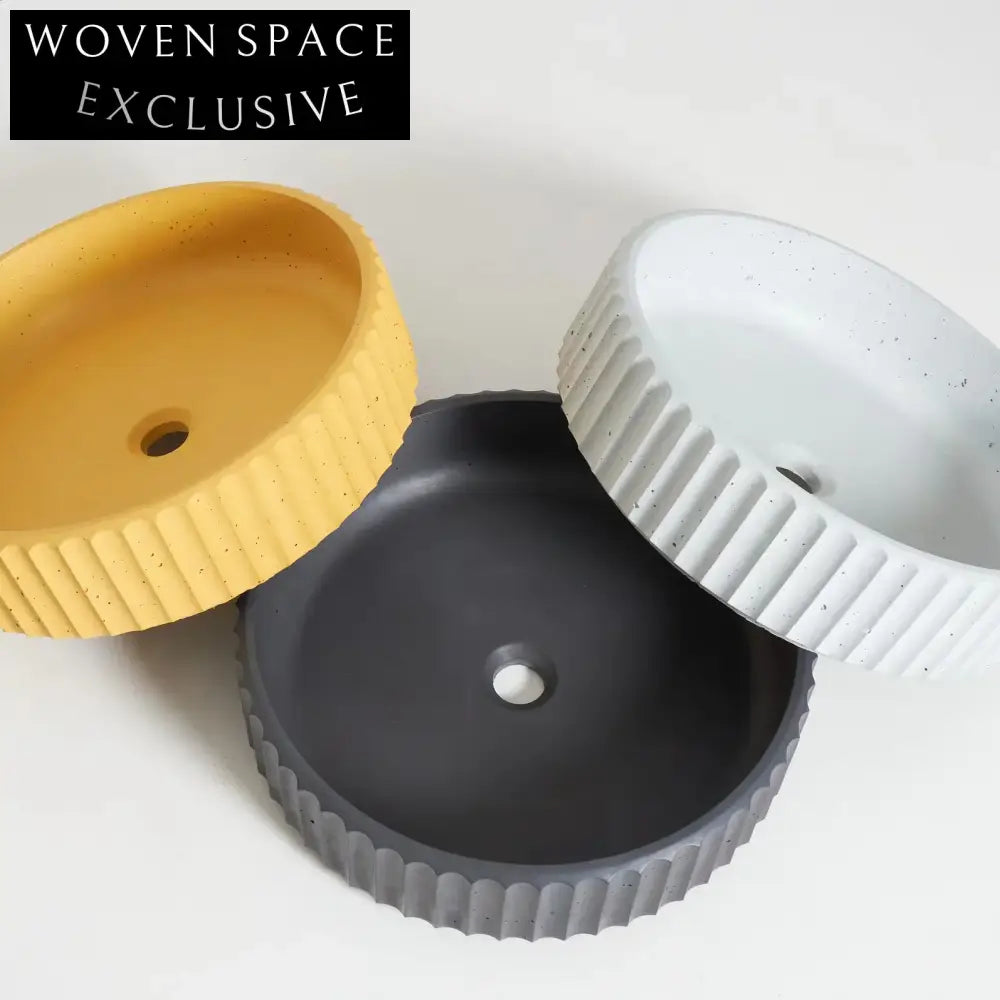 Modern Nordic Black Oval Fluted Countertop Artificial Stone Basin