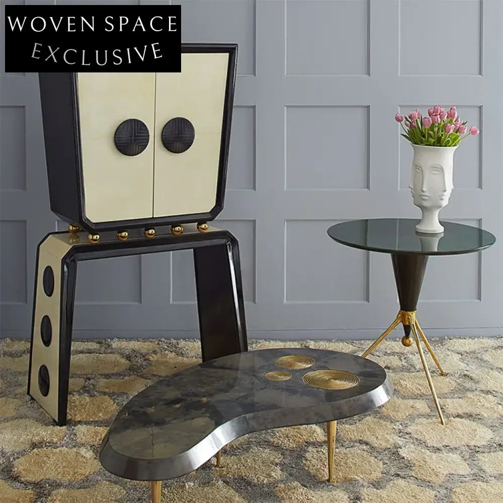 Modern Nordic Black White Solid Wood Tall Decorative Storage Cabinet