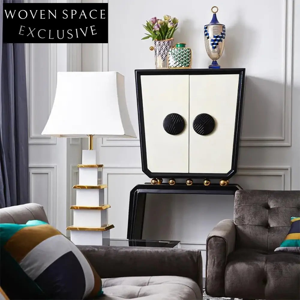 Modern Nordic Black White Solid Wood Tall Decorative Storage Cabinet