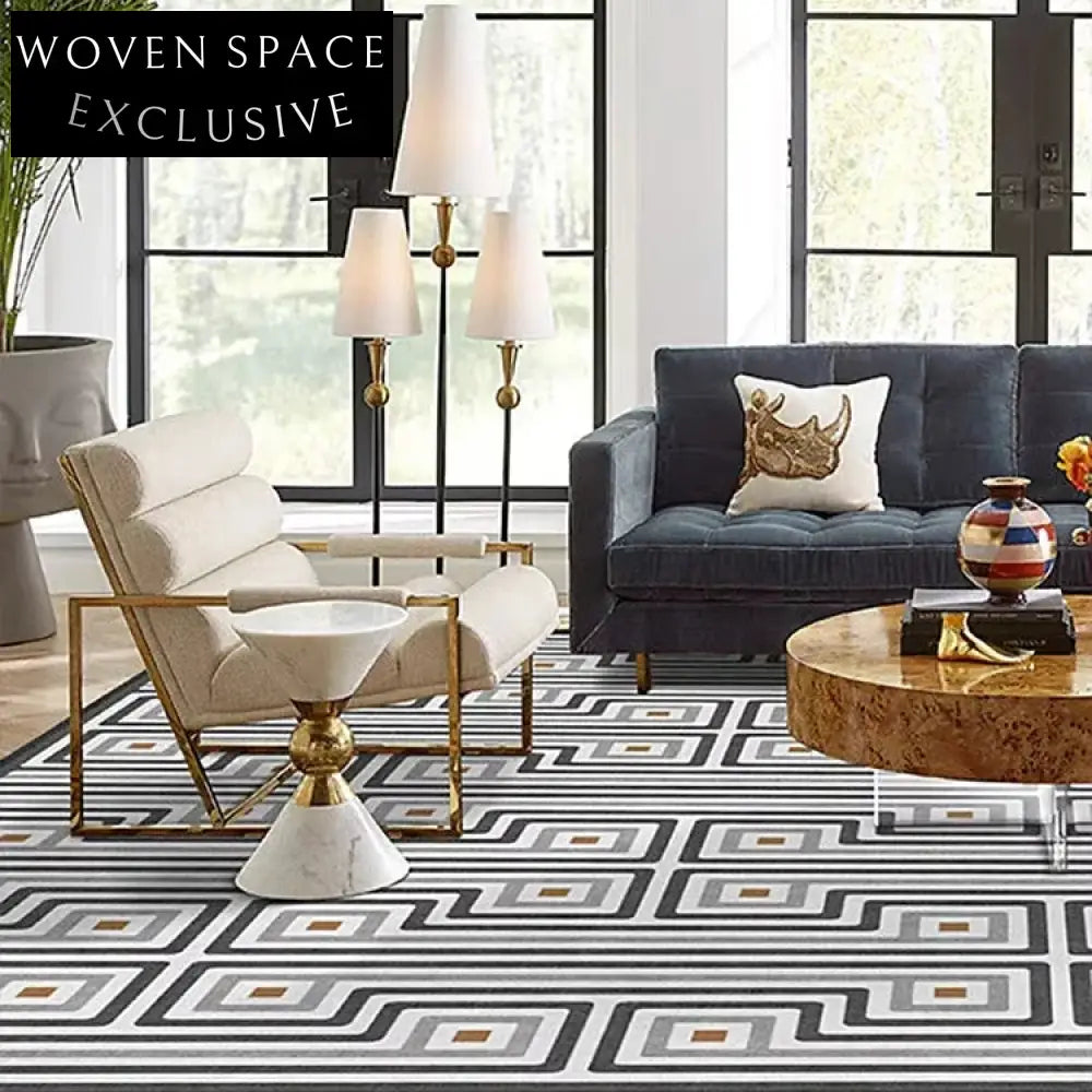 Modern Nordic Black & White Striped Area Rug for Living Room Bedroom Decor