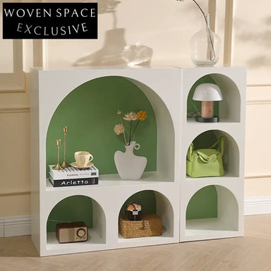 Modern Nordic Blue Plywood Display Cabinet, Arch Layers, Versatile Storage Unit