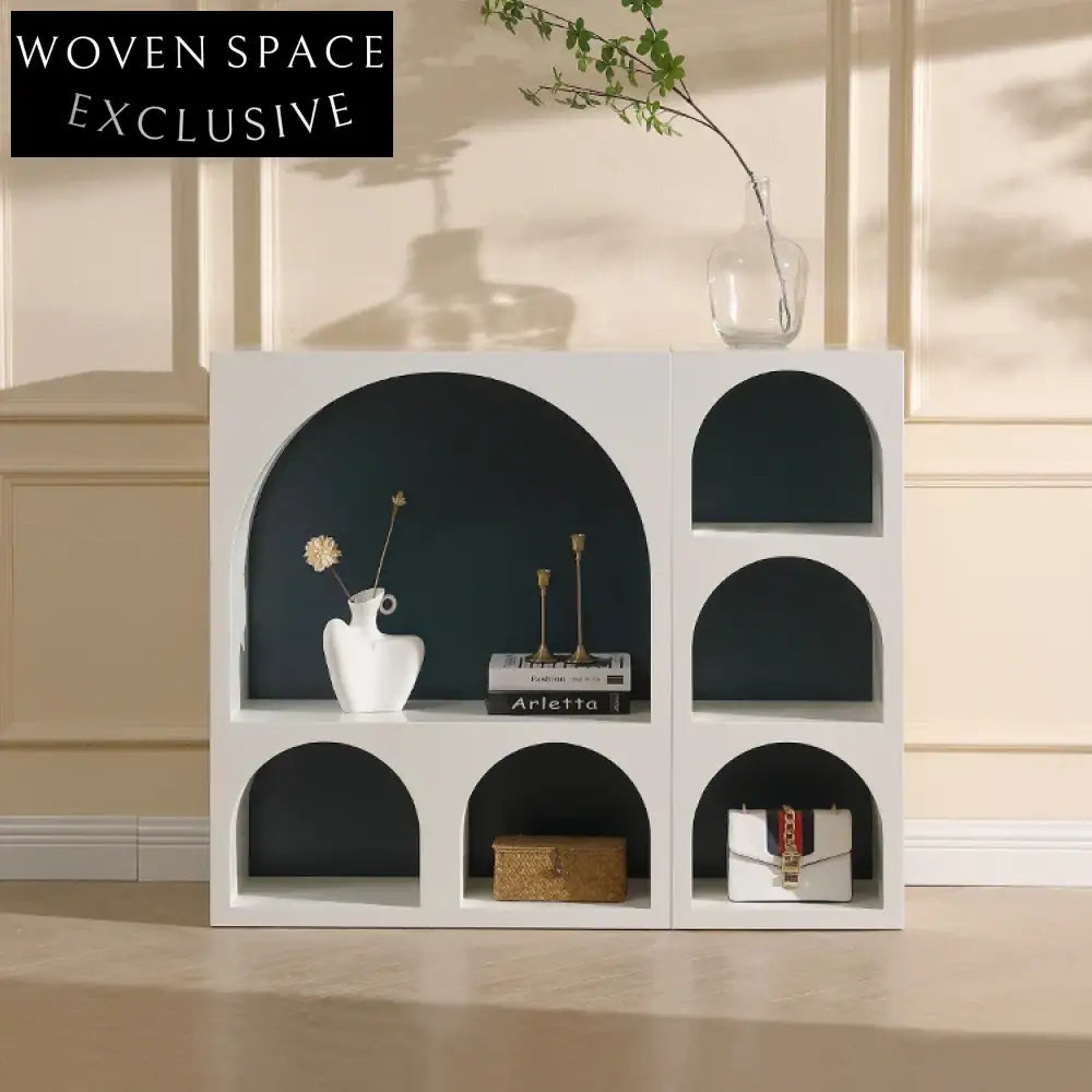 Modern Nordic Blue Plywood Display Cabinet, Arch Layers, Versatile Storage Unit