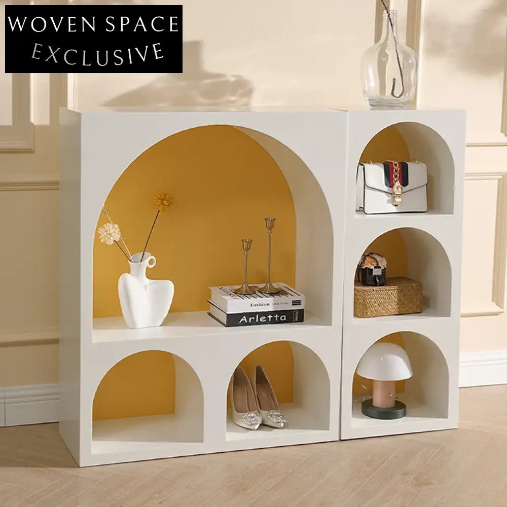 Modern Nordic Blue Plywood Display Cabinet, Arch Layers, Versatile Storage Unit