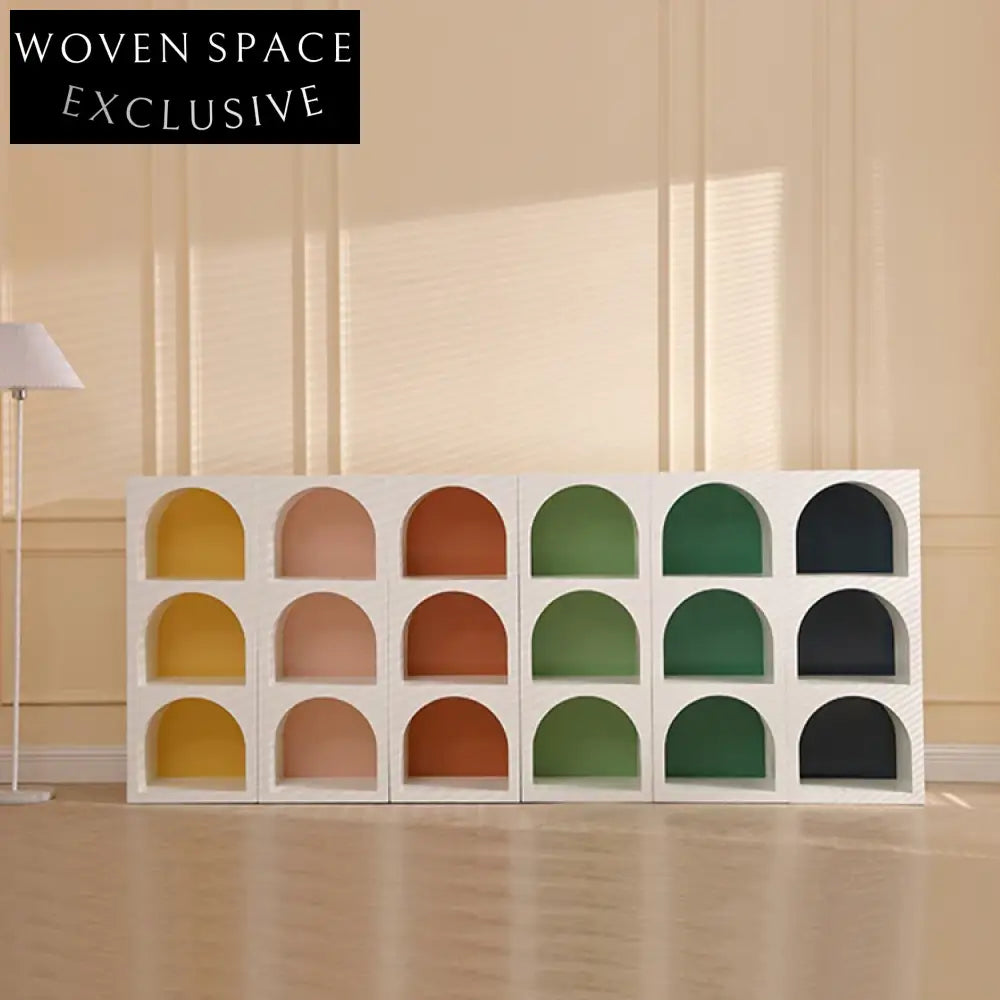 Modern Nordic Blue Plywood Display Cabinet, Arch Layers, Versatile Storage Unit
