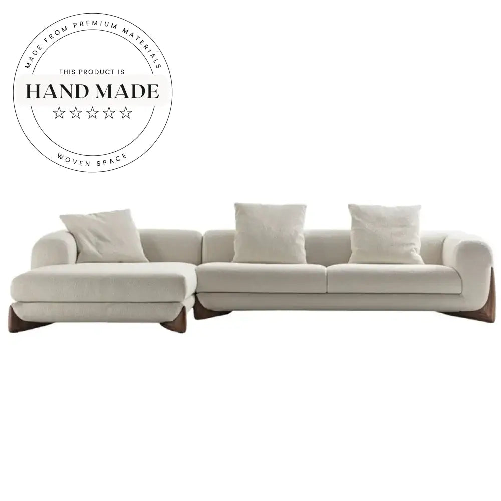 Modern Nordic Boucle Fabric Modular Sectional Wood Base Sofa